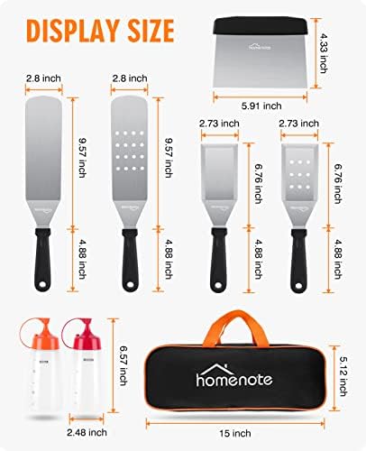 HOMENOTE Griddle Accessories, 7-Pieces Exclusive Griddle Tools Long/Short Spatulas Set - Commercial Grade Flat Top Grill Cooking Kit - Great for Outdoor BBQ, Teppanyaki and Camping