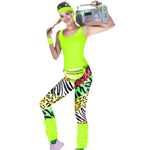 Costume d'entraînement des années 80 pour femme stretch évitant la surchauffe en soirée déguisée