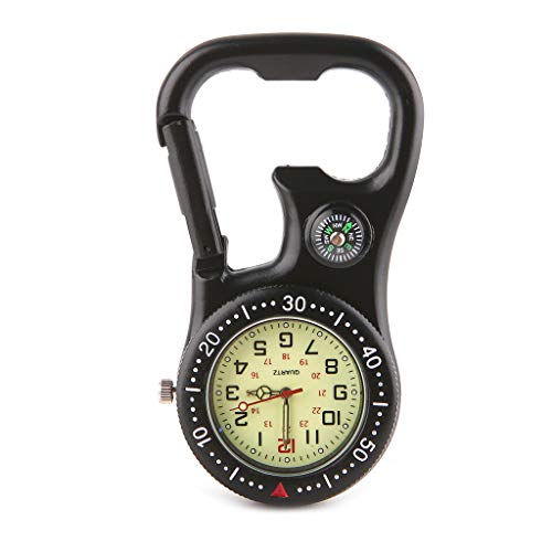 Bergkletter-Karabiner, leuchtend, Uhrenkorb, Kompass, Flaschenöffner, Analoganzeige, Quarzwerk