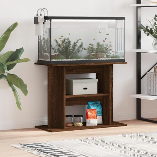 Homgoday Armadietto per acquario, mobile per acquario, base per acquario, tavolo e terrario, per acquario, colore marrone, effetto quercia, 80 x 35 x 60 cm, materiale legno