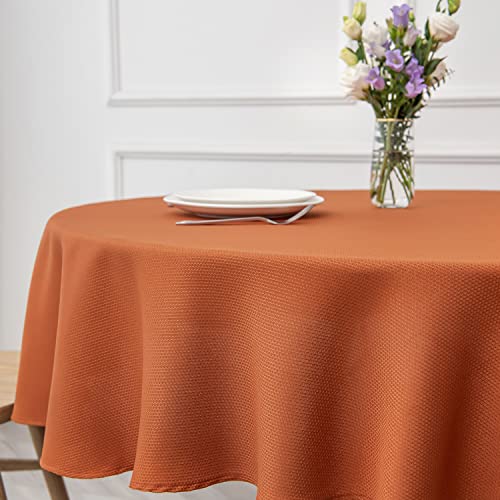Image of maxmill Round Textured Tablecloth Spill-Proof Wrinkle Free Soft Jacquard Table Cloth for Circular Table Cover, for Dining Room Buffet Banquet Parties Holiday Dinner, 70 Inch, Rust