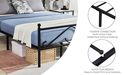 Greenforest Queen Bed Frame With Vintage Headboard 14 Inch Heavy Duty And Vanity Desk With 2 Drawers Glossy White 47 Inch Modern Computer Desk For Bedroom #TOP3