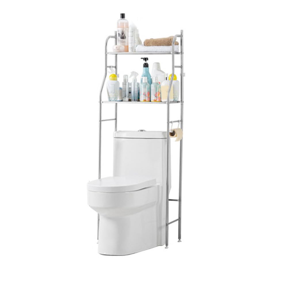 GarveeHome Over Toilet Storage, 2-Tier Freestanding Metal Toilet Shelf, Space Saving Toilet Shelf, Toilet Cabinet with Paper Holder and Hooks for Bathroom, Toilet, Laundry Room