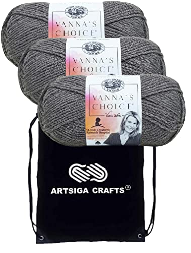 Image of Lion Brand Yarn Vanna'S Choice 860-151 Charcoal Grey | 3 Skeins, Same Dye Lot, Project Bag, CYC #4 Worsted, 100% Acrylic, Ideal for Crochet, Knitting Blankets, Hats, Scarves