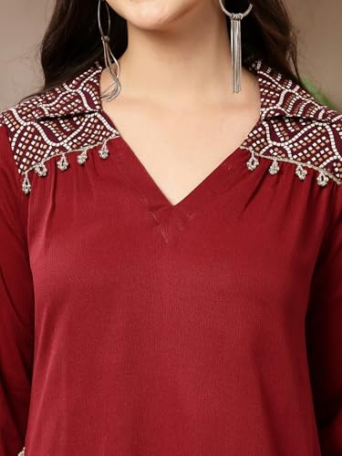 Image of Stylum Women's Solid Crepe A-Line Kurta Pant Set