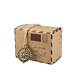 Bestga 50 PCS Candy Gift Boxes, DIY Kraft Boxes Retro Post Mail Style Wedding Party Favor Gift Boxes Xmas Cookie Treat Goody Paper Boxes Bags for Christmas, Birthday, Holiday, Thanksgiving - Compass