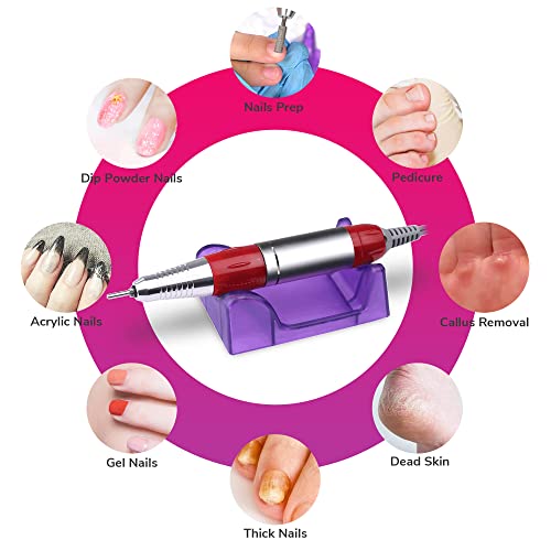 Aw 30000Rpm Electric Nail Drill Art File Machine For Acrylic Nail Manicure Pedicure With Pedal Buffer 6 Diamond Professional Beauty Salon Red #TOP6