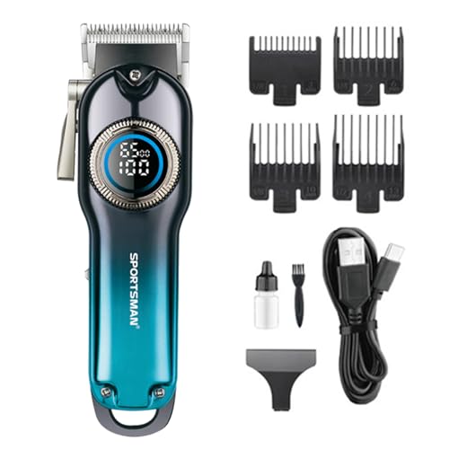 Electric Hair Clipper, High-Power Motor, LED Smart Digital Display, USB Fast Charging, 150-Minute Battery Life, Cordless Haircut Kit (Blue)