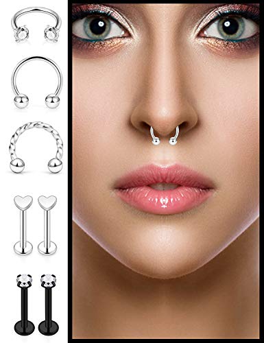 SCERRING 16g Lip Rings Stainless Steel Horseshoe Labret Monroe Lip Rings Nail Tragus Rook Helix Cartilage Earrings Studs Ring Medusa Piercing Jewelry 36PCS4