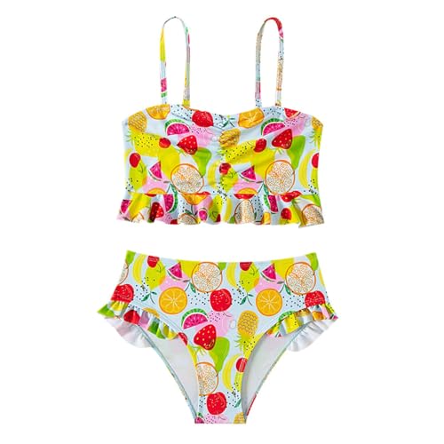 Traje de baño de dos piezas con estampado de frutas para niñas, conjunto de bikini con protección solar, cintura elástica, amarillo, 13-14 años