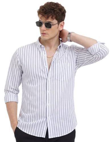 Image of U TURN Men's Casual Printed Striped Stylish Formal Shirt for Men | Cotton Mix 220 GSM