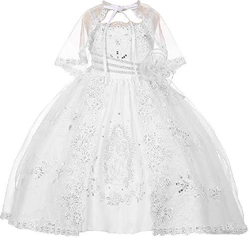 Virgin Mary Embroidery Baby Infant Toddler Girl Church Baptism Christening Dress
