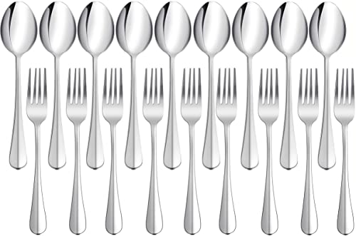 Lot de 24 fourchettes et cuillères à soupe en acier inoxydable, cuillères à table, fourchettes de table, cuillères à soupe pour la maison, mariage, fête, restaurant, 12 fourchettes, 12 cuillères Cover