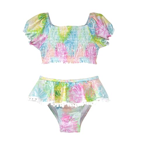 Image of Flap Happy Baby Girls UPF 50+ Gemma Two Piece Smocked Pom Pom SwimsuitTwo Piece Swimsuit