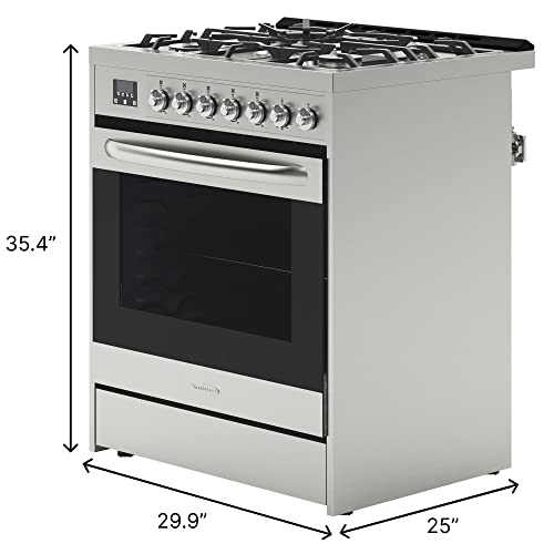 Koolmore Km-Fr30G-Ss 30” Inch Professional Gas Range Stove With 5 Burner Cooktop, Rapid Convection Oven, And Digital Timer With Heavy-Duty Cast Iron Grates, Stainless-Steel Appliance, 30 Inch, Silver #TOP5