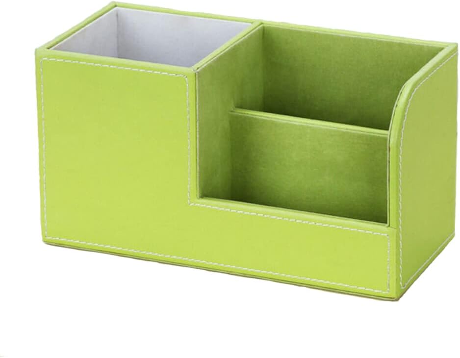 Desk Organizer Office Supplies Leather Multi-function Storage Box with 3 Compartments for Pencil Name Cards Sticky Note Holder Stationery Supplies (Green)