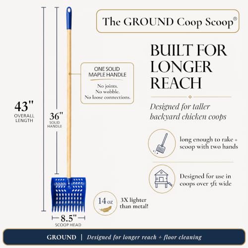 Image of The Coop Scoop Ground 2-in-1 Chicken Poop Scooper & Rake, 48 inch Handle
