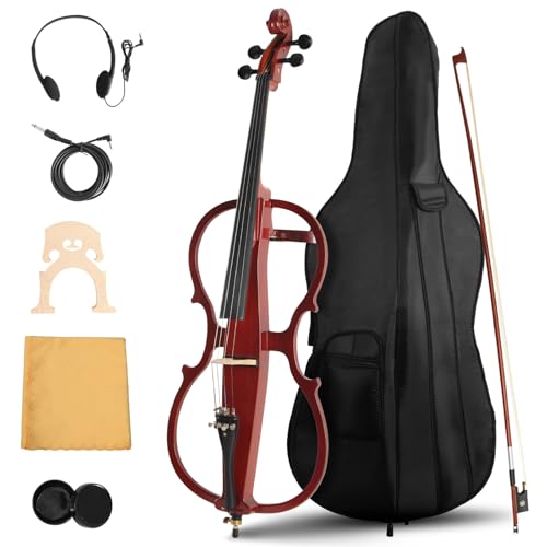Ceciliec - Violonchelo eléctrico, 4/4 de tamaño completo con conector para auriculares y bolsa de...