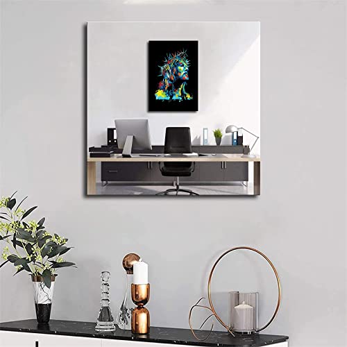 Modern Canvas Print Christian Nativity Portrait Of Jesus Christ In Crown Of Thorns Poster Art Canvas Wall Art Print For Wall Decor Room Living Room Bathroom Kitchen Decor Gift (24×36Inch- Framed) #TOP3