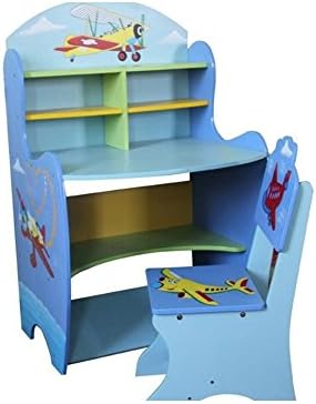 Childrens Study Desk Table And Chair Set Boys Kids Drawing Reading Shelf
