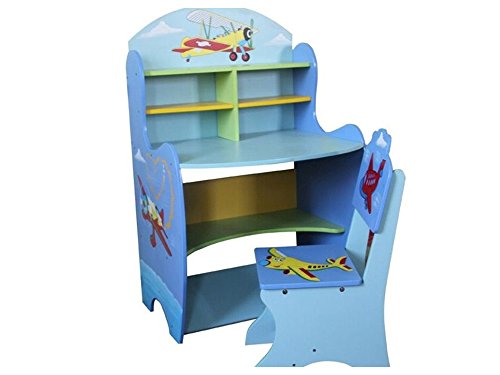 Childrens Study Desk Table And Chair Set Boys Kids Drawing Reading Shelf