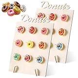 2 Stück 9 LöCher Donut Ständer - Wiederverwendbare Bagel-Donut-Ständer, Holz Bagel-Halter Donut Wand Display Einfach zu montieren für Hochzeit, Geburtstag, Babyparty, Partydeko, Konditoreie(Rechteck)