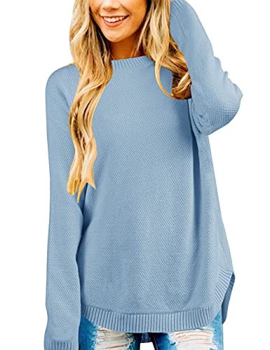 Merokeety Women's Long Sleeve Oversized Crew Neck Solid Color Knit Pullover Sweater Tops #TOP5