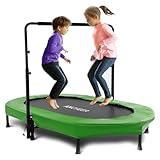 ANCHEER 56' Double Kids Trampoline with Adjustable Handlebar, 220lbs Capacity - Indoor/Outdoor Foldable Jumper for 2+ Users (ASTM Certified)