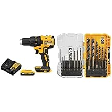 Bundle of DEWALT 20V MAX Cordless Drill Driver Set, 2.0 Ah Battery and Charger Included DCD777D1 + DEWALT Drill Bit Set, 3-Flats Shank,14-Piece, 135 Degree Split Point DWA1184
