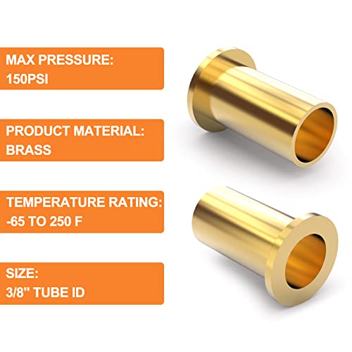 Gasher 100Pcs Brass Compression Fitting, Brass Compression Insert Tube Support 3/8" Tube Od #TOP2