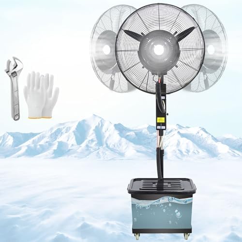 30in Outdoor Pedestal Misting Fan - 3-Speed Metal Industrial Floor Fan with 43L Bucket, Black - Perfect for Patio, Workshop, and Outdoor Cooling (380W)