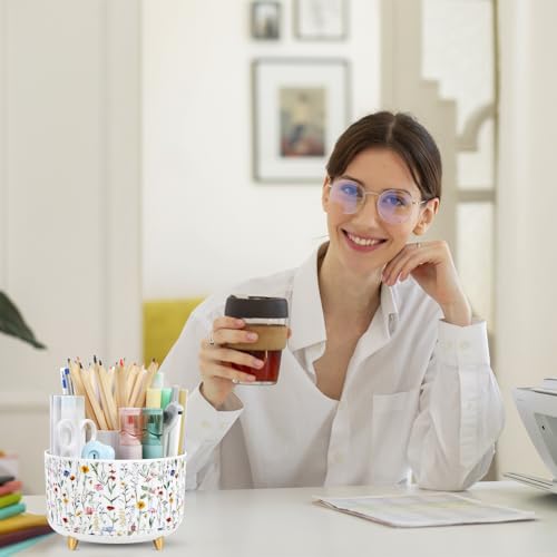 Image of SKYDUE 360 Degree Rotating Desk Organizer, Dual-Purpose Pencil Pen Holder for Desktop, Desk Pen Organizer with 5 Slots, Office Supplies, Pencil Cup for Office, School, Home