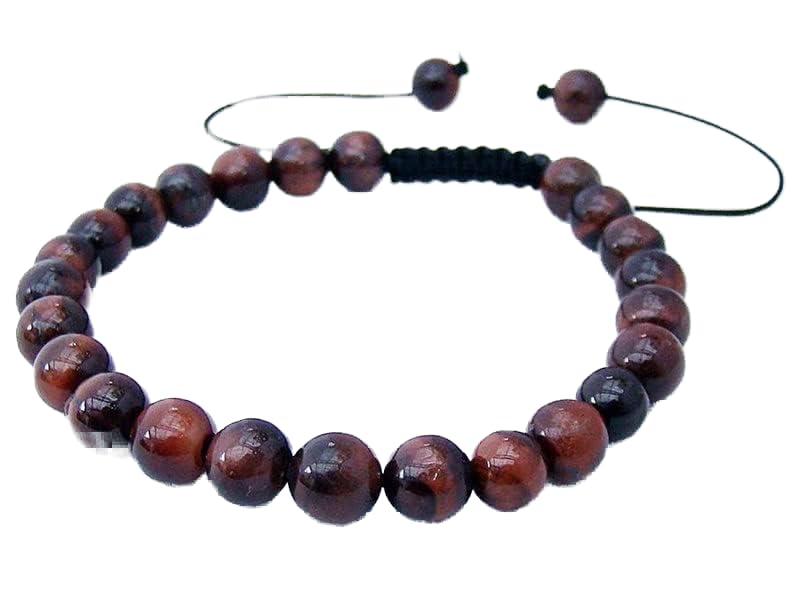 Bracelet en oeil de tigre rouge LKBEADS perles lisses ajustables pour yoga