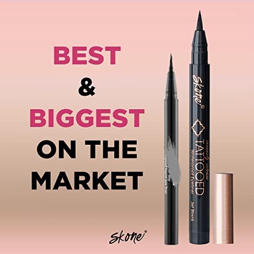 Skone Cosmetics Insanely Intense Tattooed Eyeliner Pen - Waterproof Liquid Eyeliner, Long Lasting, Sweat Proof, Smudge Proof Felt Tip Liquid Eyeliner - Pigmented Eye Liner Makeup - Jet Black (0.07Oz) #TOP7