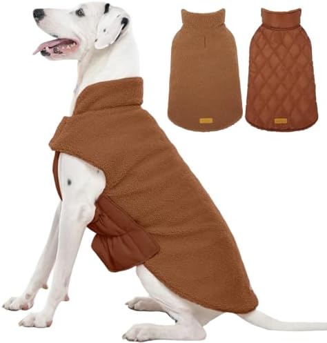 Kuoser Reversible Dog Coat – Warm Fleece & Quilted Waterproof Dog...