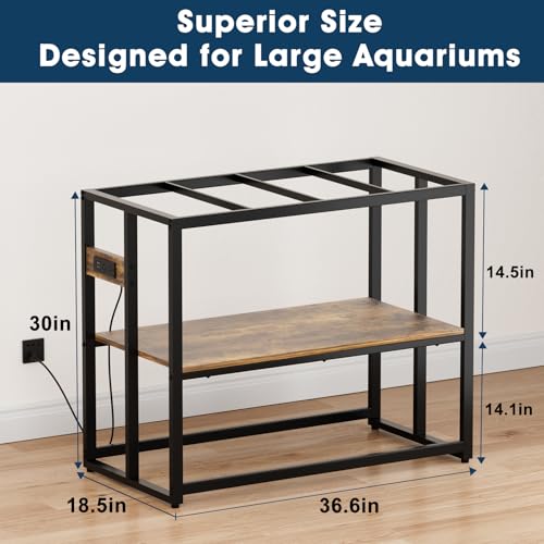 Image of Urban Deco 40 Gallon Fish Tank Stand with Power Outlets, 660LBS Capacity Aquarium Stand, Metal Fish Tank Stand Dual-Layer Design Terrarium Stand, Rustic Brown