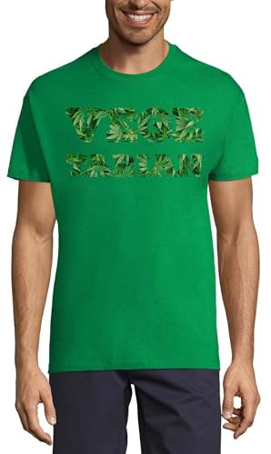 T-shirt col rond en coton homme vert à motif feuille