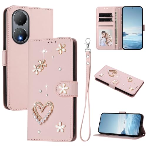 Jiajihua Case Compatible with Vivo Y100A 5G (2023),Compatible with Vivo Y100 5G V2239 Lanyard【Card Holder Wallet Flip Cover Magnetic Buckle Kickstand】 Pink