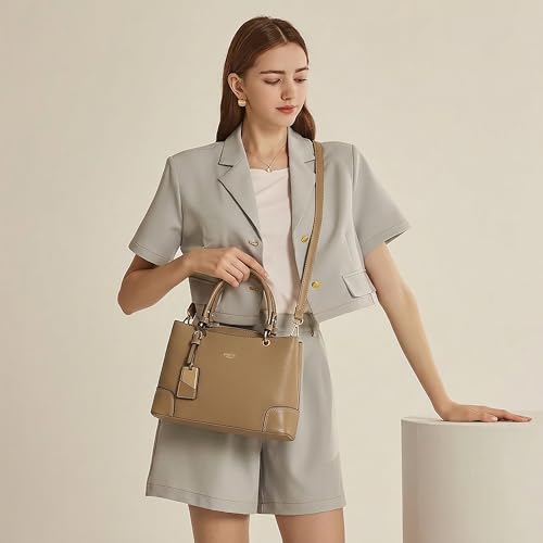Image of EXOTIC Premium Caramel Edge Structured Handbag for Women | Dual Tone Satchel Bag | Multi-Compartment | Top Handle with Adjustable Sling Strap | Textured PU Leather