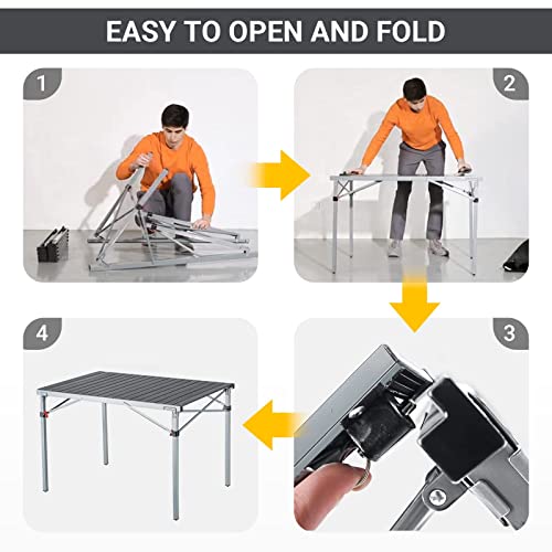 Kingcamp Aluminum Folding Lightweight Roll Portable Stable Table For Camping Picnic Barbecue Backyard Party, Indoor & Outdoor 4-6, Oversize, Silver Black #TOP5