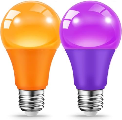 JAHEKS Orange Purple Light Bulbs for Halloween Christmas, 9W(60W Equivalent) E26 Base LED Orange Bulb Purple Bulb for Outdoor,Porch,Home Decor