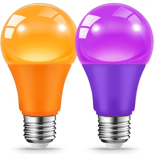 JAHEKS Orange Purple Light Bulbs for Halloween Christmas 9W(60W Equivalent) E26 Base LED Orange Bulb Purple Bulb for Outdoor Porch Home Decor