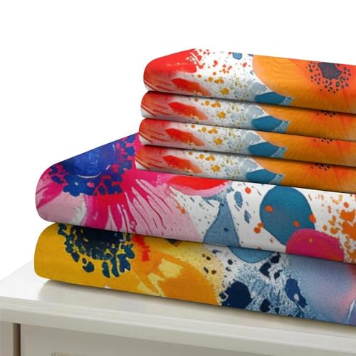 Parure de lit fleurs aquarelle 3D King avec taies d'oreiller microfibre douce