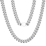 Elevate your style: This premium mens necklace crafted from 316L stainless steel, ensuring resistance to discoloration, sweat, heat, tarnish, and water. Perfect for everyday wear, this silver cuban chain necklace offers a sleek, chunky chain necklace...