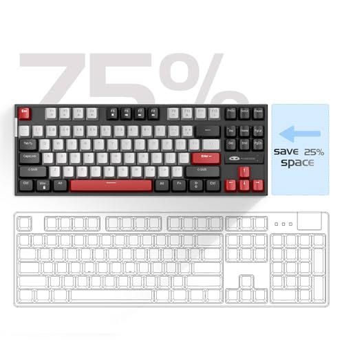 Image of MageGee 75% Mechanical Gaming Keyboard, Blue Switch, LED Backlit, 87 Keys Compact TKL Wired Computer Keyboards for Windows Laptop PC Gamer - Grey /Black