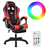OSKOPWRC RGB LED Gaming Chair with Bluetooth-Compatible Speakers, Ergonomic Height Adjusting Massage Office Chair Video Game Chair with Footrest Black & Red