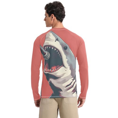 Bolaz Mens UV Protection Shirts Rash Guard Long Sleeve UPF 50+ Shark Singing Quick Dry S2
