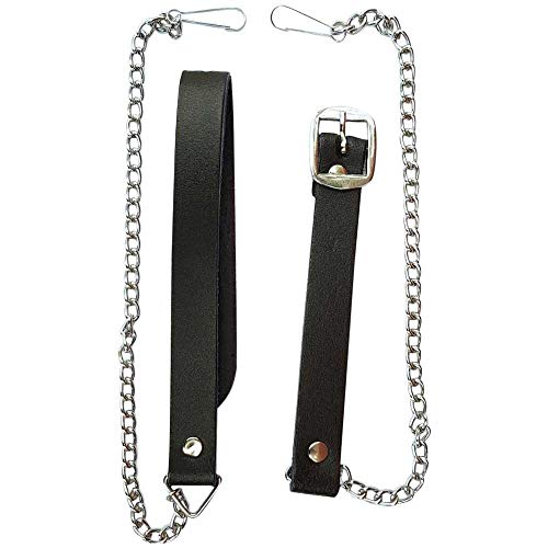 Tidoneam Black Leather Sporran Chrome Chain 50" Long Adjustable Chain