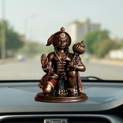 Image of Hanuman Ji Murti for Car Dashboard Idol Polyresin 3 inch Antique Colour, Home & Office Decor Statue, Living Room Show Piece, New House Warming, Birthday, Diwali Gift Item