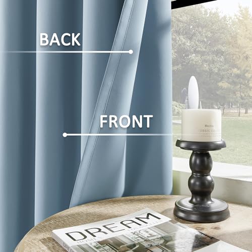 Image of HUTO Blackout Curatins Window Drapes for Bedroom Living Room - Antique Copper Grommet Room Darkening Thermal Insulated Privacy Protect Draperies Curtains, Set of 2, Dusty Blue, 52W x 72L